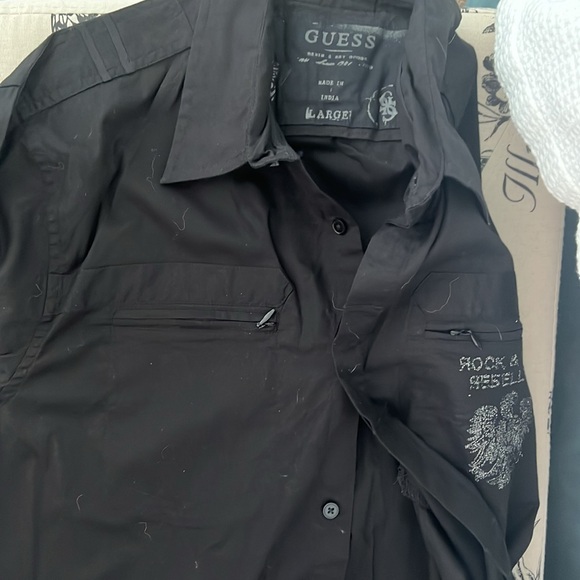 EUC Guess Men's Rock & Roll Rebellion Black Button Down Shirt Large - Picture 12 of 14